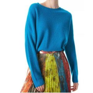 Alice + Olivia Caprice Crewneck Cashmere Pullover Sweater Aqua Blue Sz Large NWT